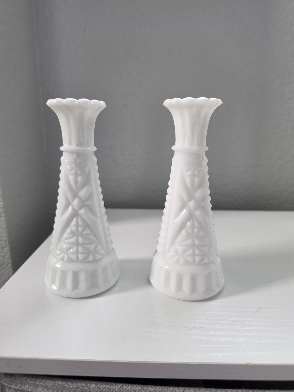 Anchor Hocking White Milk Glass Bud Vase Pair